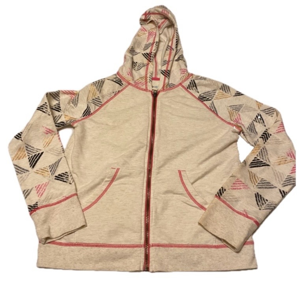 Toms Girls XL Cream Long Sleeve Hooded Zip Up Jacket - Multicolor Aztec Print